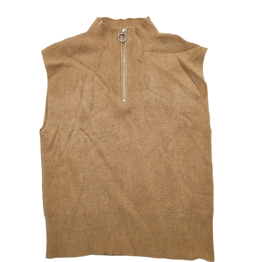 Sincerely Jules Sweater Vest Womens Medium Brown Quarter Zip Ribbed Mock Neck